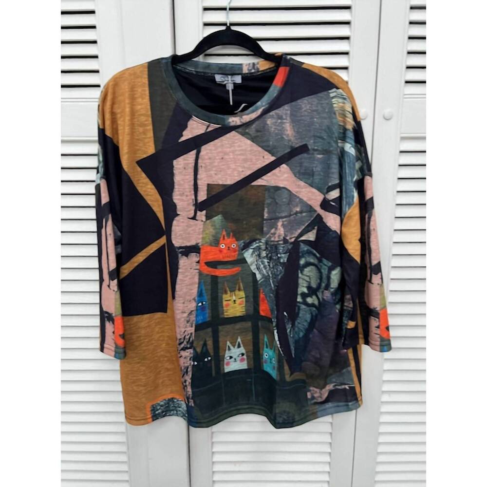 NEW SHANA APPAREL women's cat top in multi